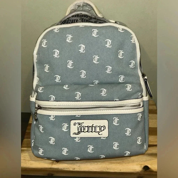 JUICY COUTURE QUEEN OF EVERYTHING DENIM LOGO BACKPACK RHINESTONE ACCENTS NWTS main image 6